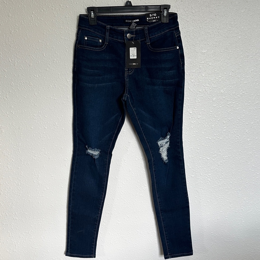 Fashion Nova So Complicated Distressed Mid-rise Blue Wash Skinny Jeans Size 9